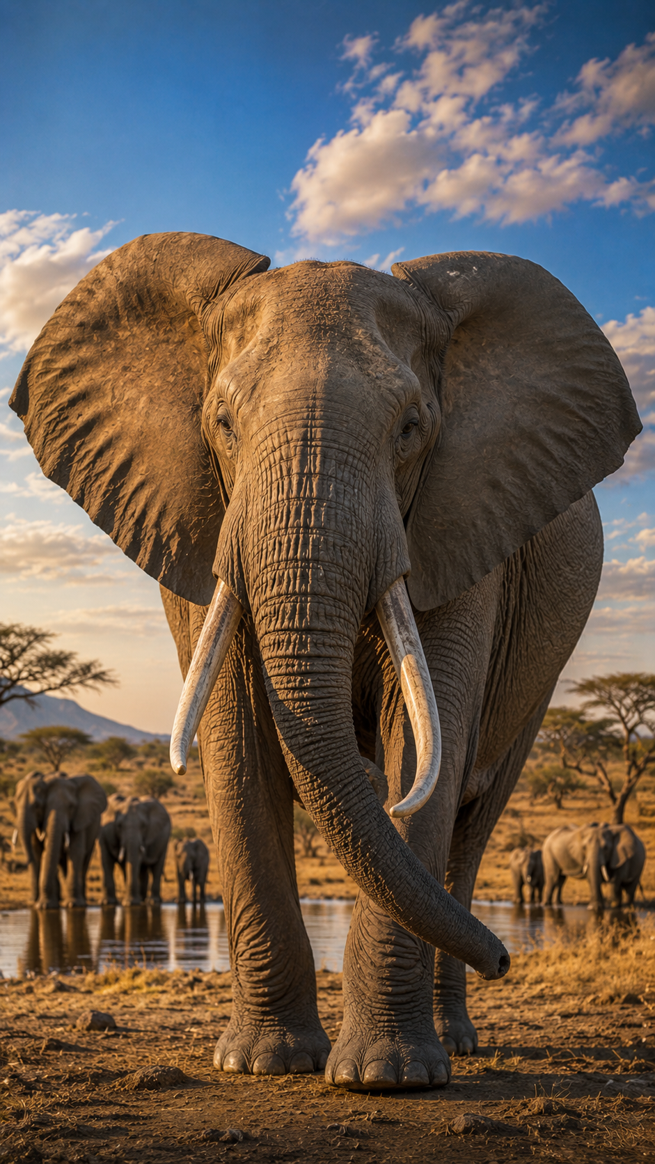 アフリカゾウがサバンナを歩く実写風画像。巨大な耳と長い鼻を持つ世界最大の陸上動物。