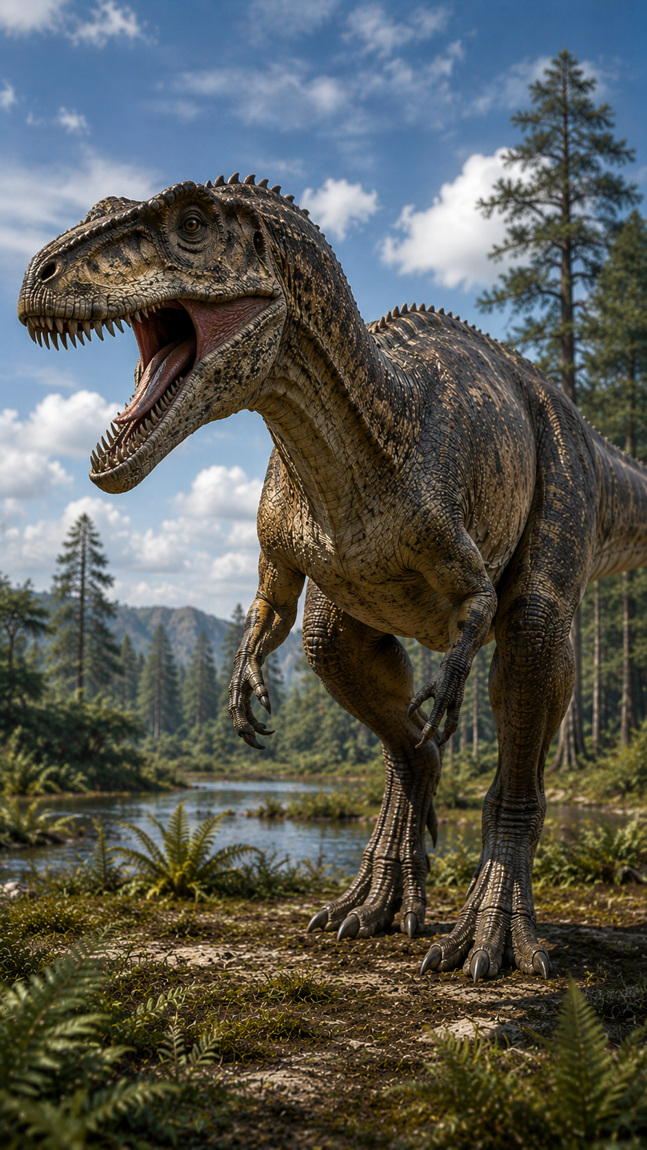 巨大なアゴと鋭い歯を持つメガロサウルスの復元イメージ