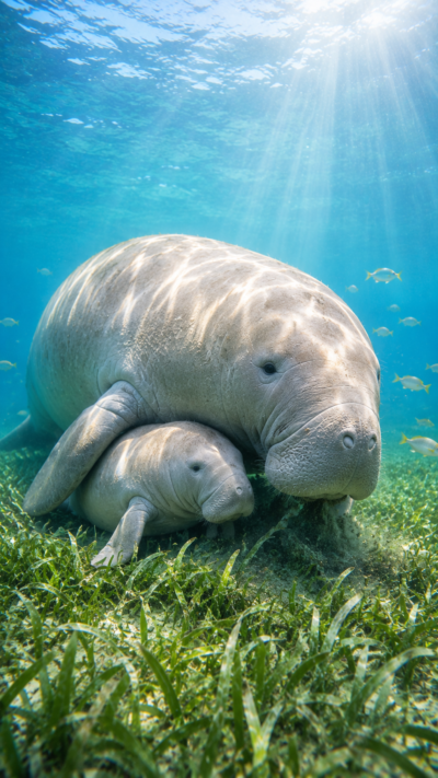 海草畑を泳ぐジュゴン