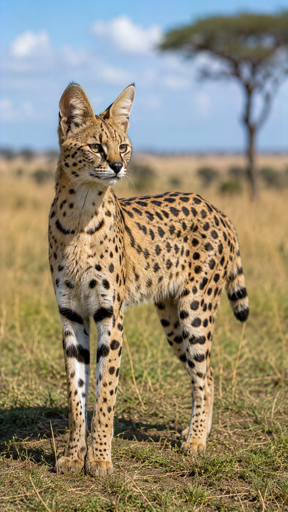 アフリカの草原に立つサーバル