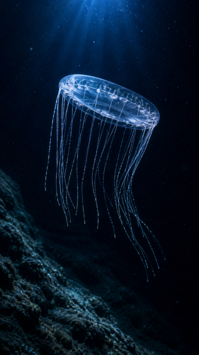 深海を漂うカッパクラゲ