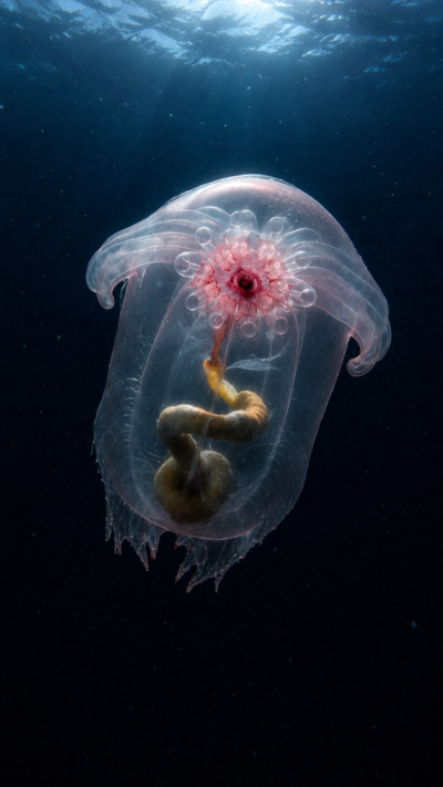 透明な体で深海を漂うユメナマコ