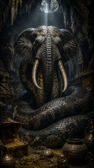 南アフリカの巨大な洞窟で財宝を守るヘビとゾウが融合した伝説のUMAグローツラング
