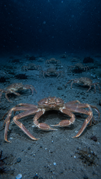 深海の砂泥底を歩くズワイガニ。長い脚を持つ日本を代表する高級ガニ。