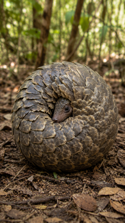 硬いウロコに覆われた体を丸めて身を守るオオセンザンコウ