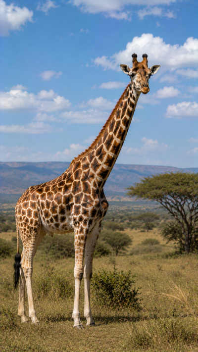 アフリカのサバンナに立つキタキリン