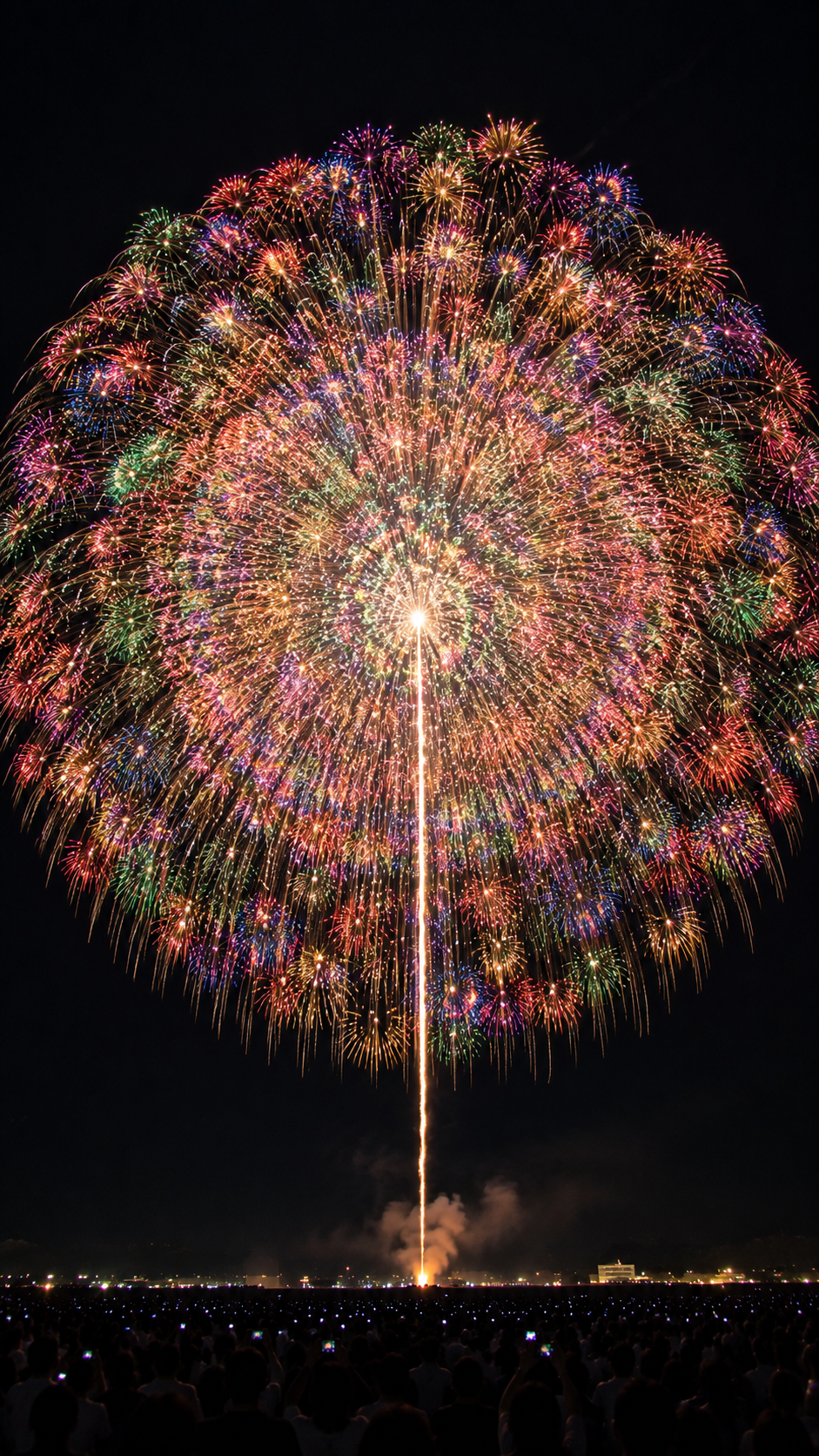 夜空いっぱいに無数の光の花が広がる四尺玉千輪