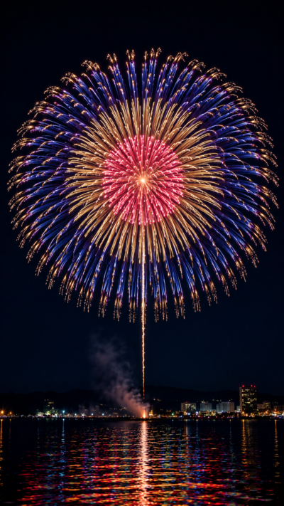 中心に美しい芯が咲く二重構造の芯入り花火