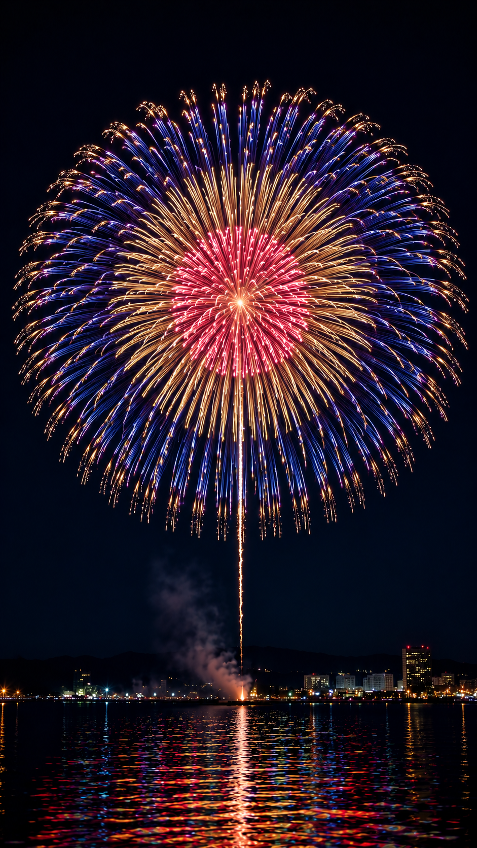 中心に美しい芯が咲く二重構造の芯入り花火