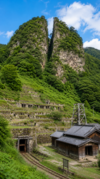 道遊の割戸と鉱山跡が残る佐渡島の歴史的文化景観。