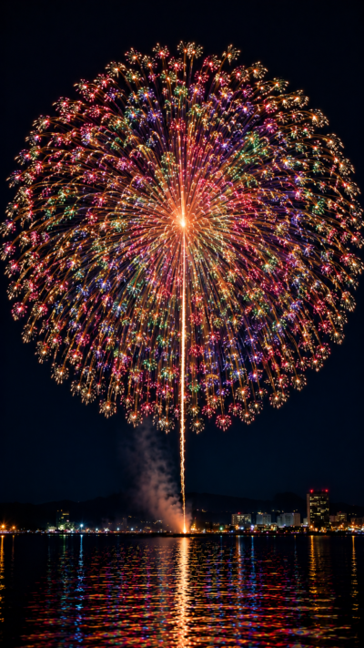 夜空いっぱいに無数の小花が広がる千輪花火