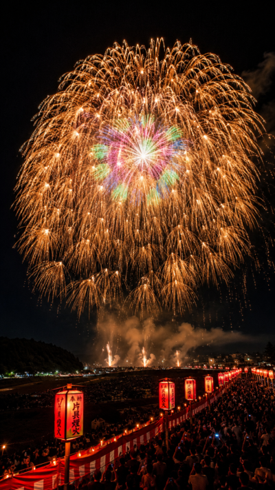 世界最大級の四尺玉が夜空に咲く片貝まつり奉納大煙火の夜景