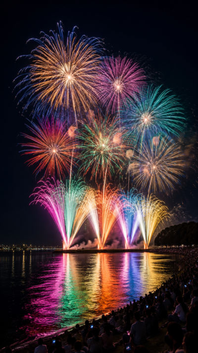 三尺玉と超ワイドスターマインが広がる 古河花火大会の夜景