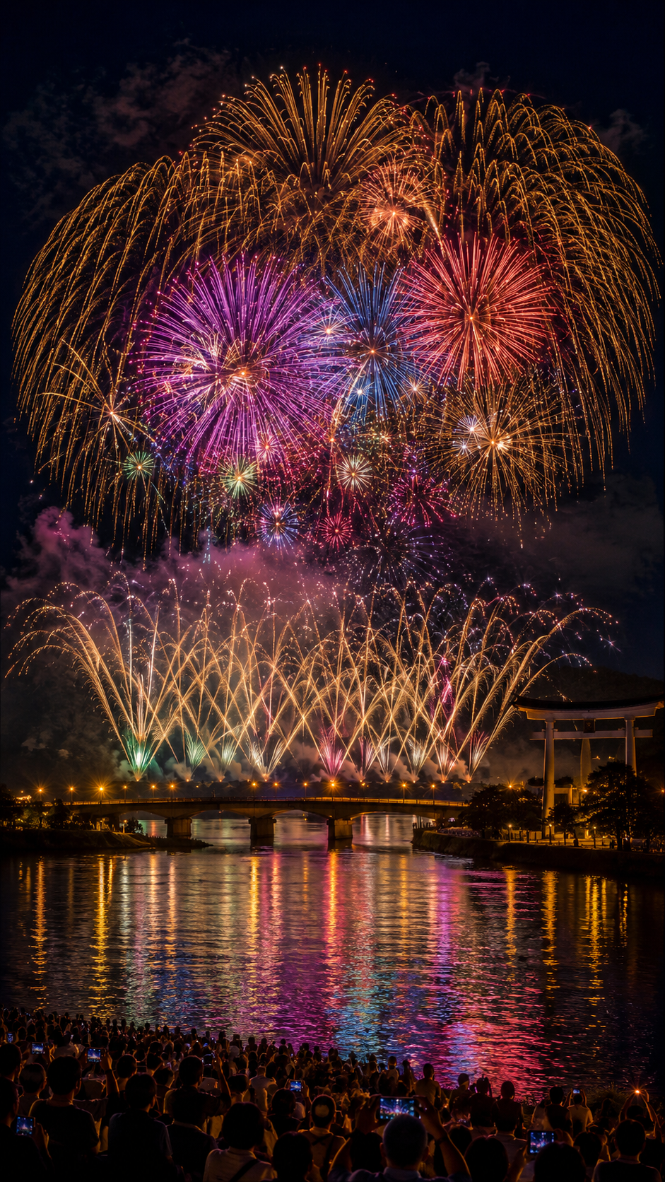 競技花火とスターマインが夜空を彩る 伊勢神宮奉納全国花火大会の夜景