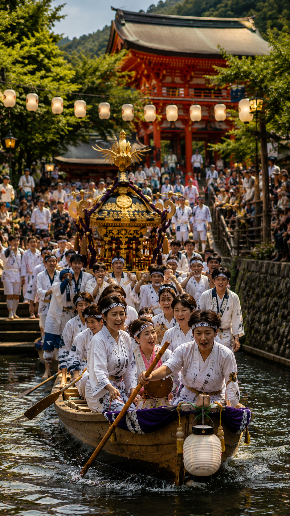 京都・松尾大社の八朔祭で女神輿や伝統行事が行われる華やかな夏祭りの風景