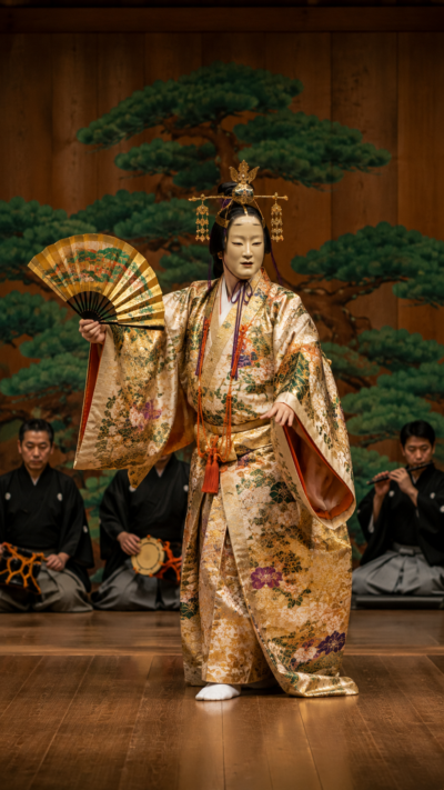 観世流の能とは？室町時代の観阿弥・世阿弥へとつながる能楽のシテ方流派です。能面や能装束、謡、舞、囃子、夢幻能、『高砂』『羽衣』『井筒』『葵上』『道成寺』など、観世流の能の歴史と魅力をわかりやすく紹介します。