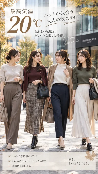 最高気温20度の日にジャケットを合わせた大人女子の上品な秋コーデ