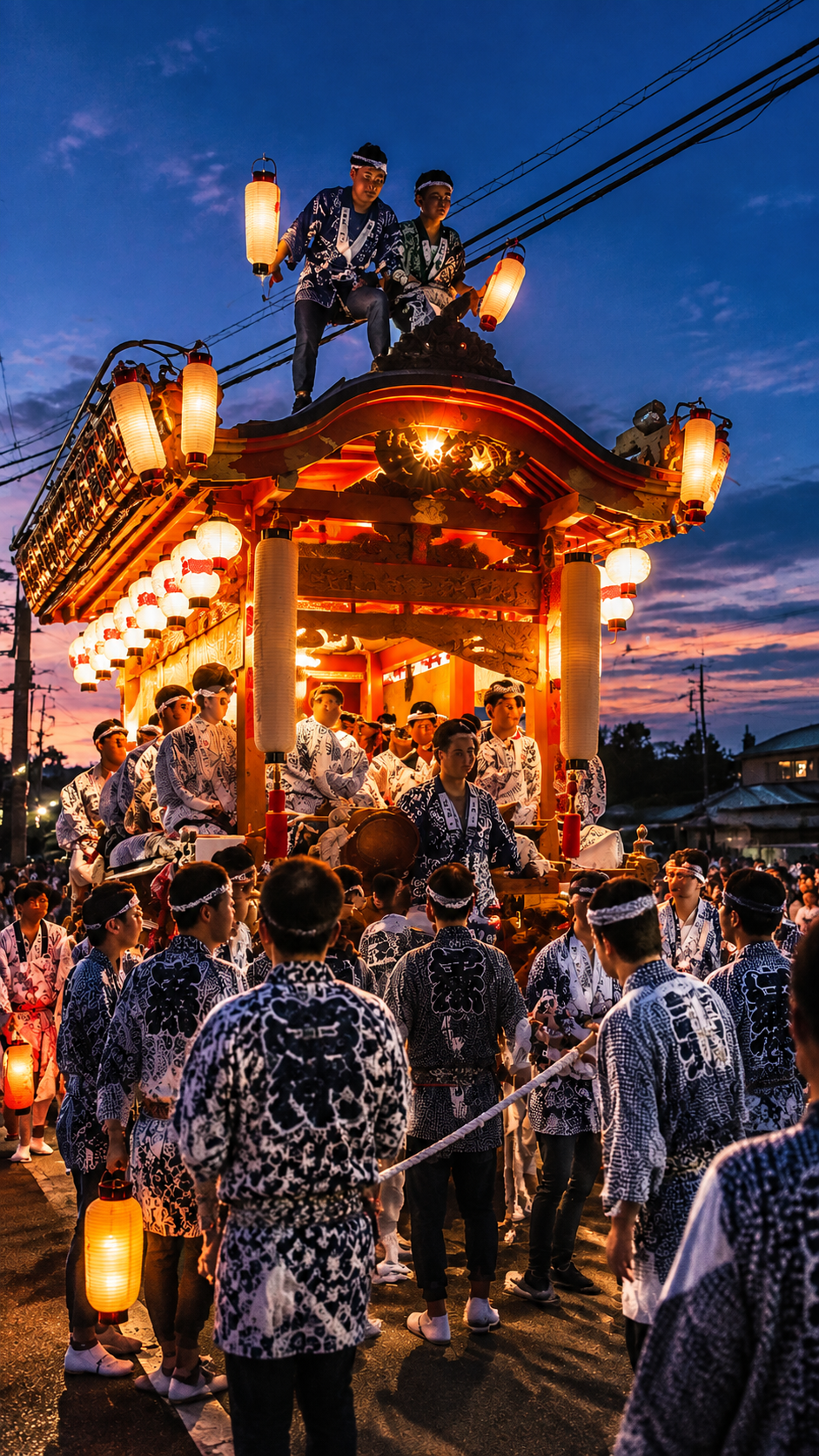 千葉県成田市の宗吾霊堂御待夜祭で提灯に照らされる境内と伝統祭りの風景