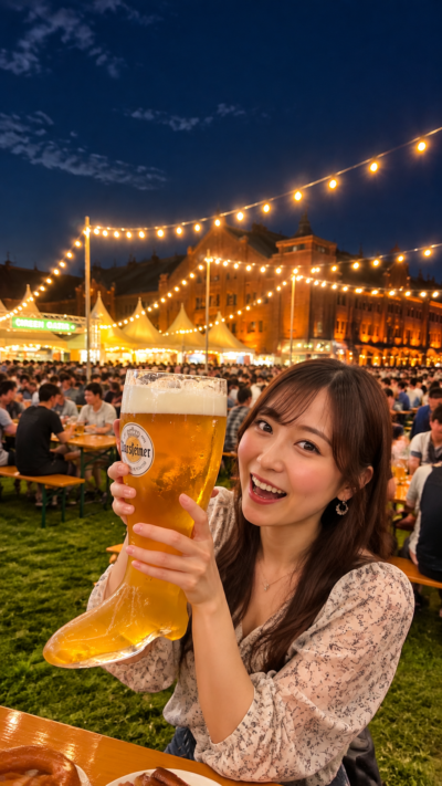 神奈川県横浜市の横浜赤レンガ倉庫でオクトーバーフェストが開催され、ドイツビールや料理の屋台が並び、多くの来場者が乾杯を楽しむ秋のビールイベント風景