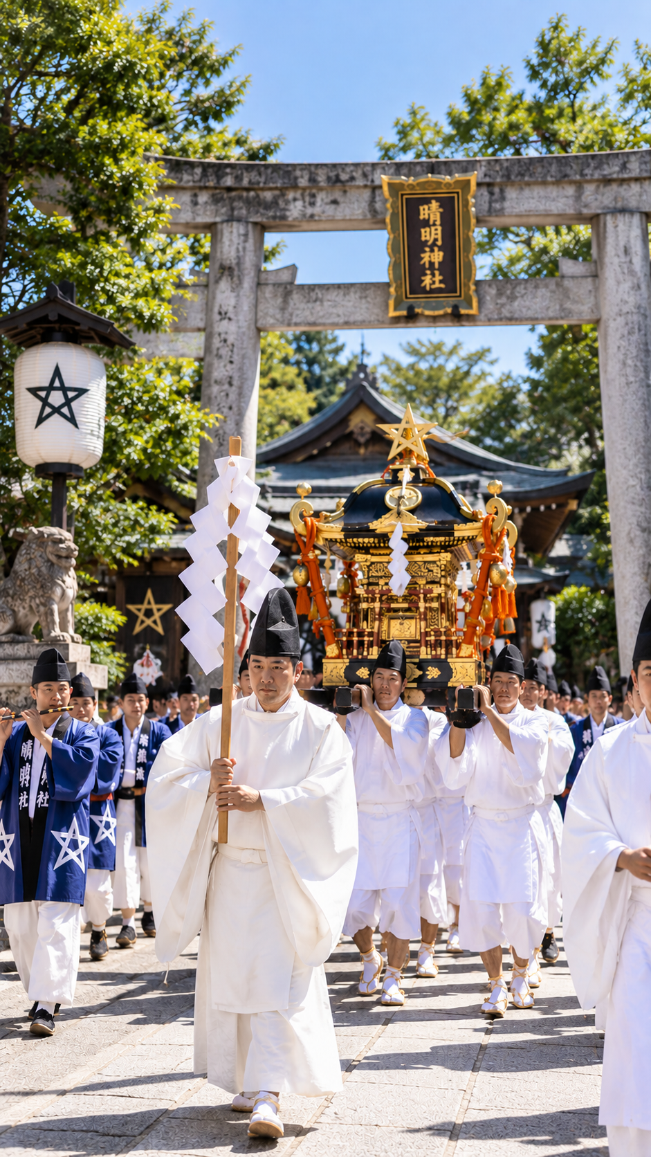 京都府京都市の晴明神社で晴明祭が行われ、神輿や鼓笛隊が歴史ある京都の街を巡る安倍晴明ゆかりの伝統祭礼の風景