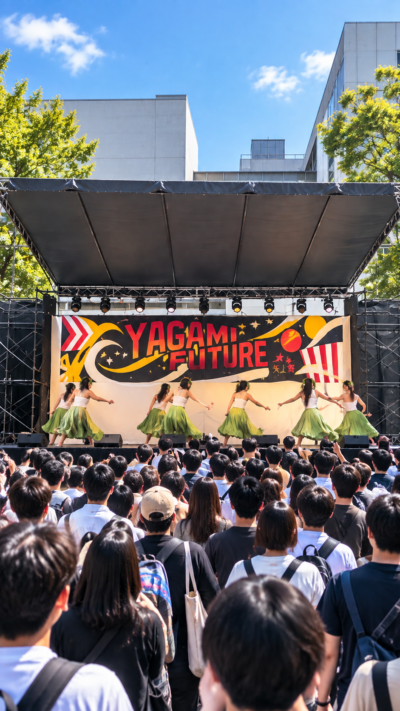 神奈川県横浜市の慶應義塾大学矢上キャンパスで矢上祭が開催され、学生によるステージや模擬店、展示を楽しむ来場者で賑わう学園祭の風景