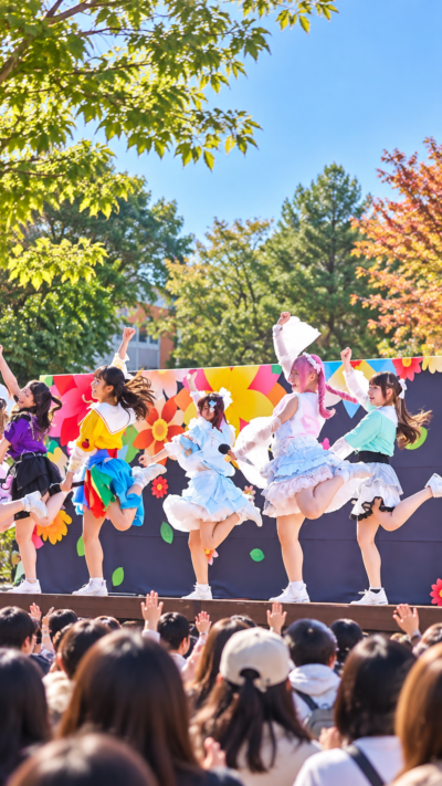 千葉県市川市の和洋女子大学国府台キャンパスで里見祭2026が開催され、学生による出店や展示、ステージイベントを楽しむ来場者で賑わう大学祭の風景