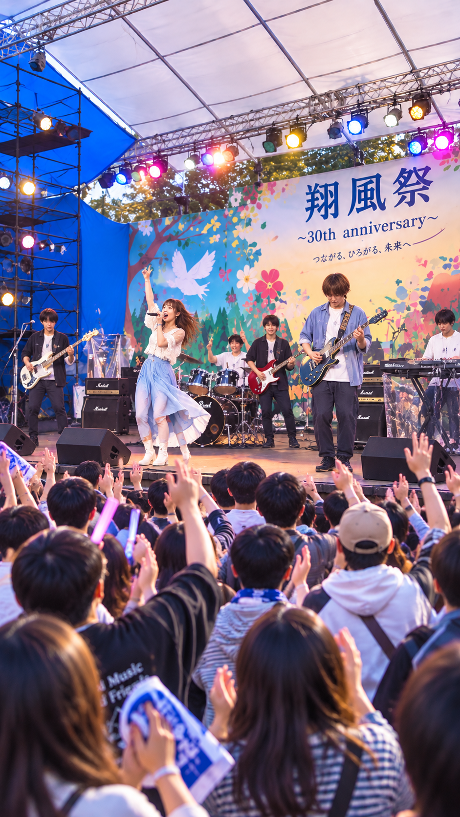 千葉県千葉市若葉区の東京情報大学で翔風祭2026が開催され、学生によるステージや模擬店、文化学術展を楽しむ来場者で賑わう大学祭の風景