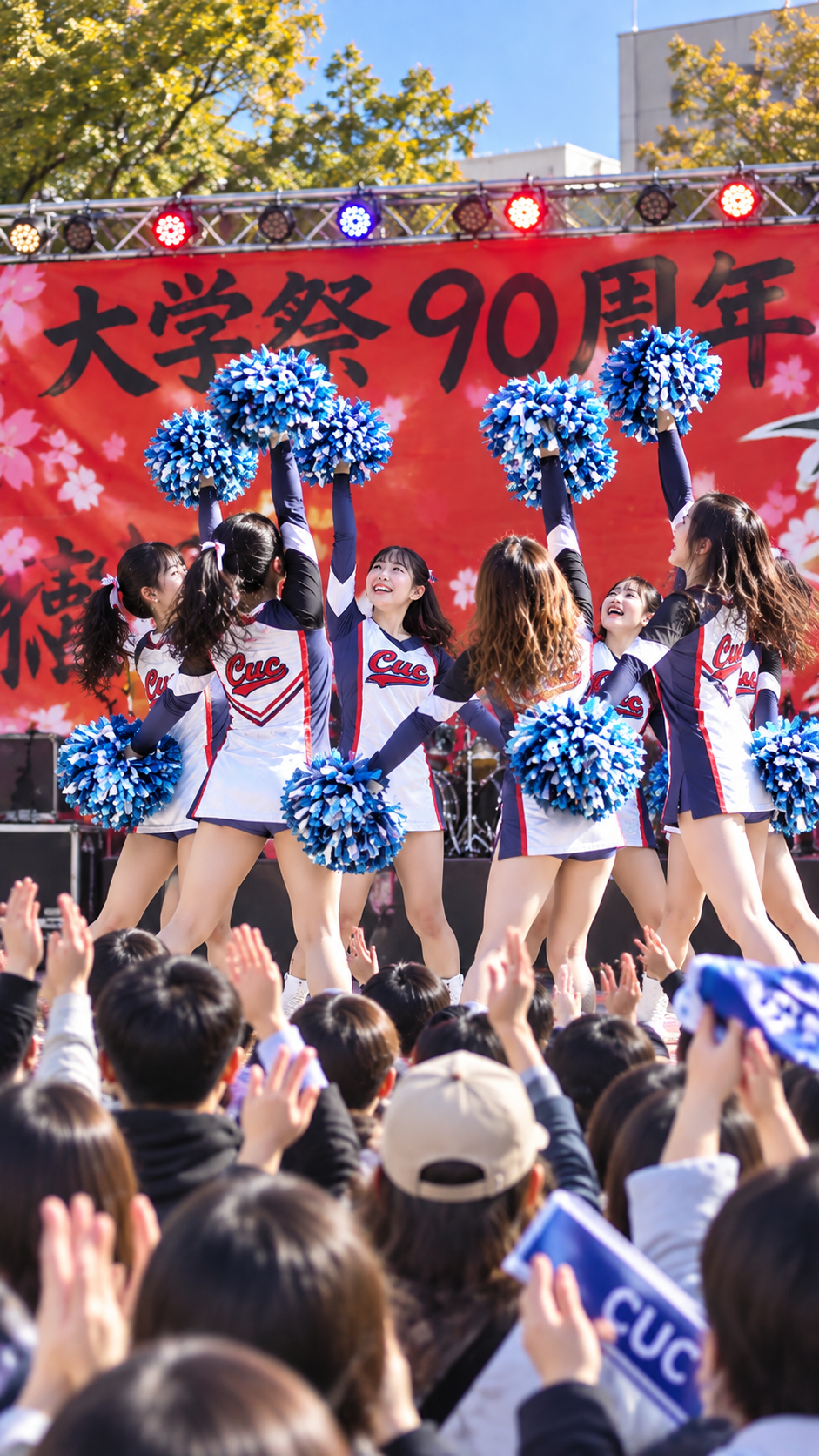 千葉県市川市の千葉商科大学で瑞穂祭が開催され、学生によるステージや模擬店、展示を楽しむ来場者で賑わう大学祭の風景