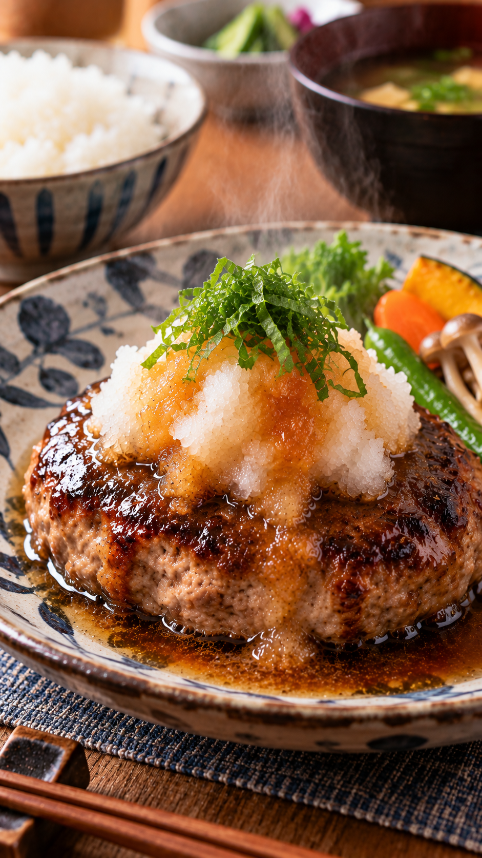 肉汁があふれるジューシーなハンバーグに大根おろしと和風ソースをたっぷりのせた和風おろしハンバーグ