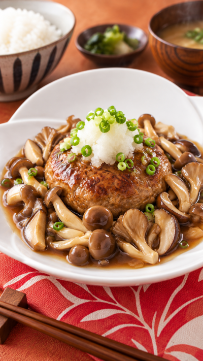 きのこの旨みと肉汁が絡んだジューシーなきのこハンバーグ