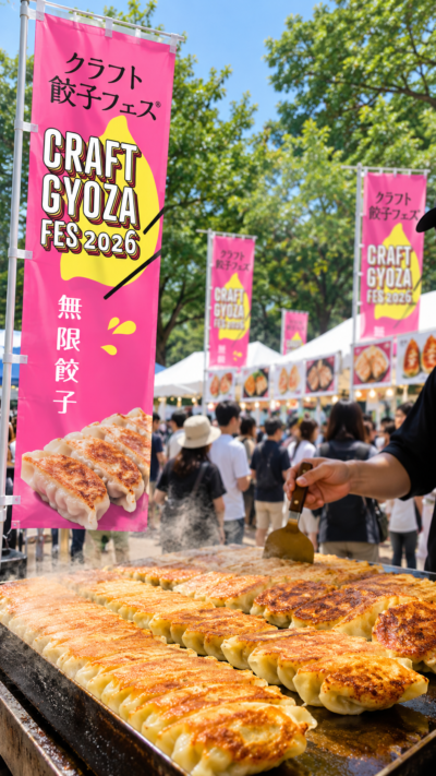 久屋大通公園に全国の個性豊かな餃子ブースが並び多くの来場者が餃子を楽しむクラフト餃子フェス NAGOYAの会場風景