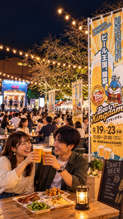 御殿場高原 時之栖のさくらSQUAREでクラフトビールやフードを楽しむBeer Kingdomの会場風景