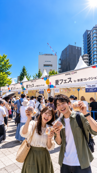 HOME / WORK VILLAGEに新麦パンやラーメン、ピッツァなどのブースが並び多くの来場者で賑わう麦フェス2026の会場風景