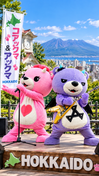 北海道を応援する双子のご当地キャラクター、コアックマとアックマ