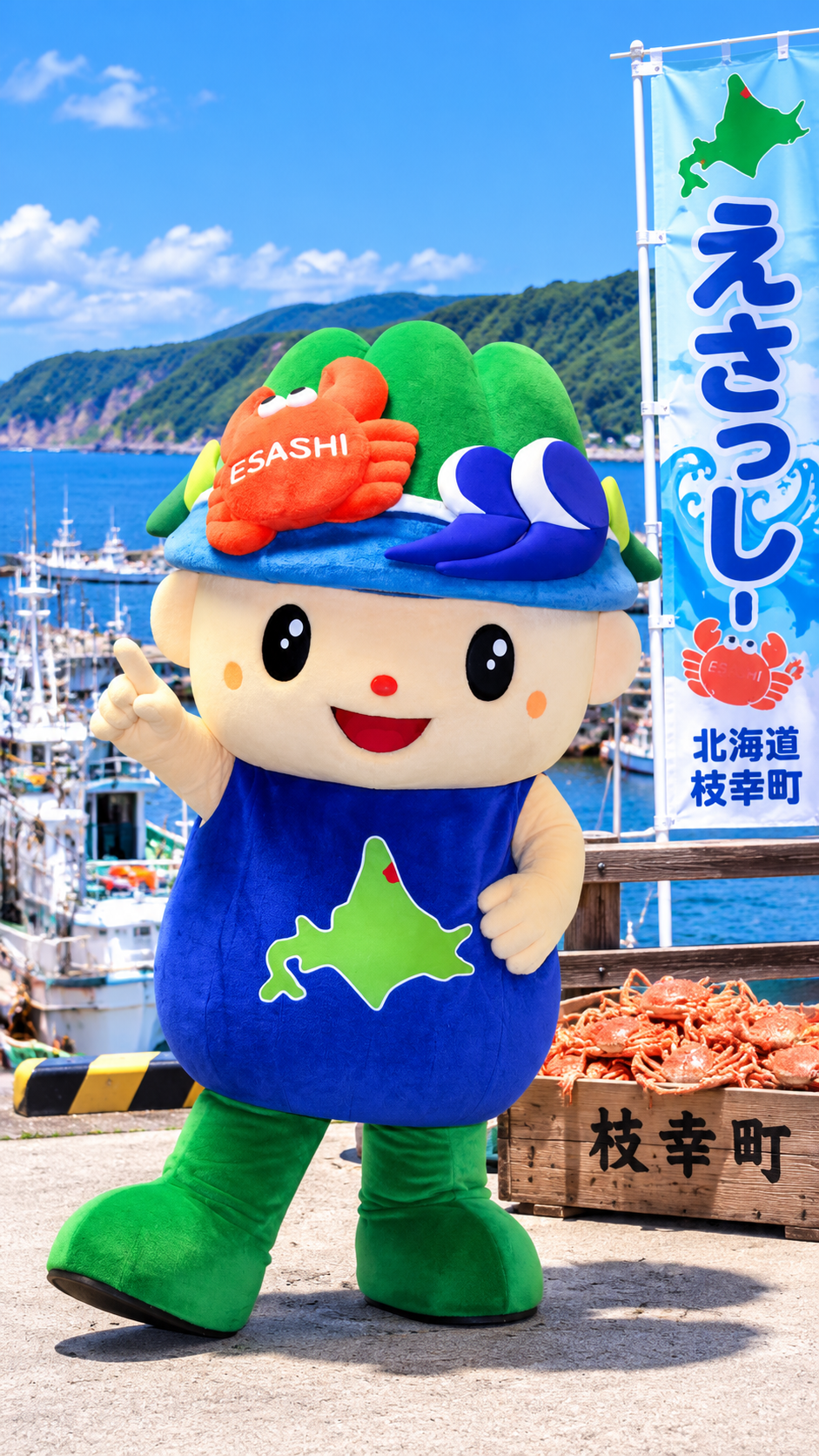 北海道枝幸町のマスコットキャラクター、森と海を愛するえさっしー