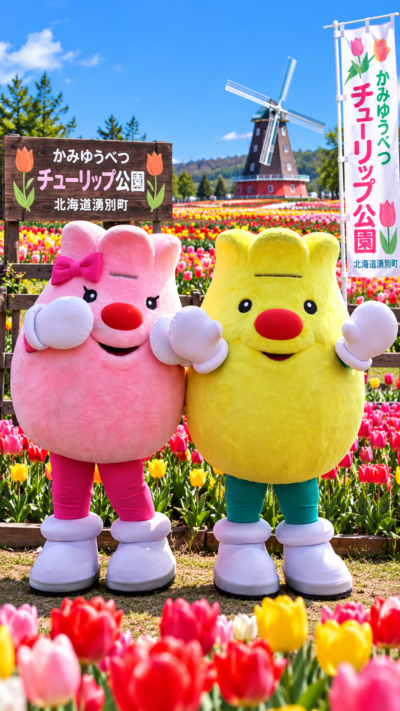 北海道湧別町のチューリップの妖精、チューピットとリップちゃん