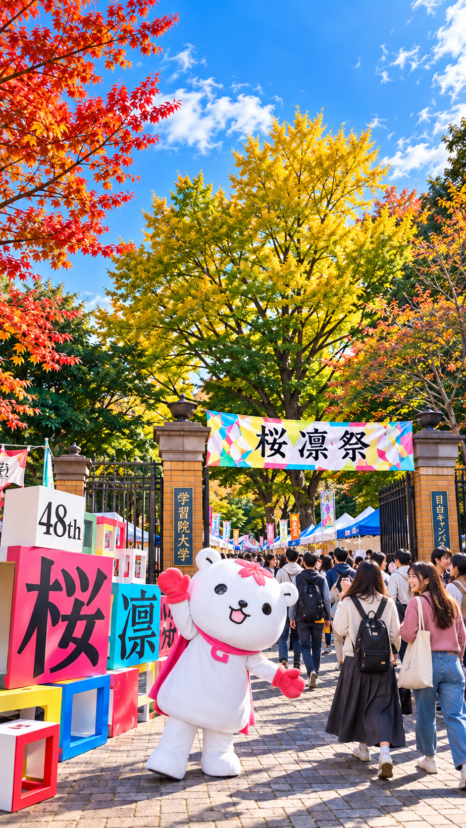 学習院大学目白キャンパスの桜凛祭でステージや模擬店、学生企画を楽しむ多くの来場者で賑わう大学祭の会場風景