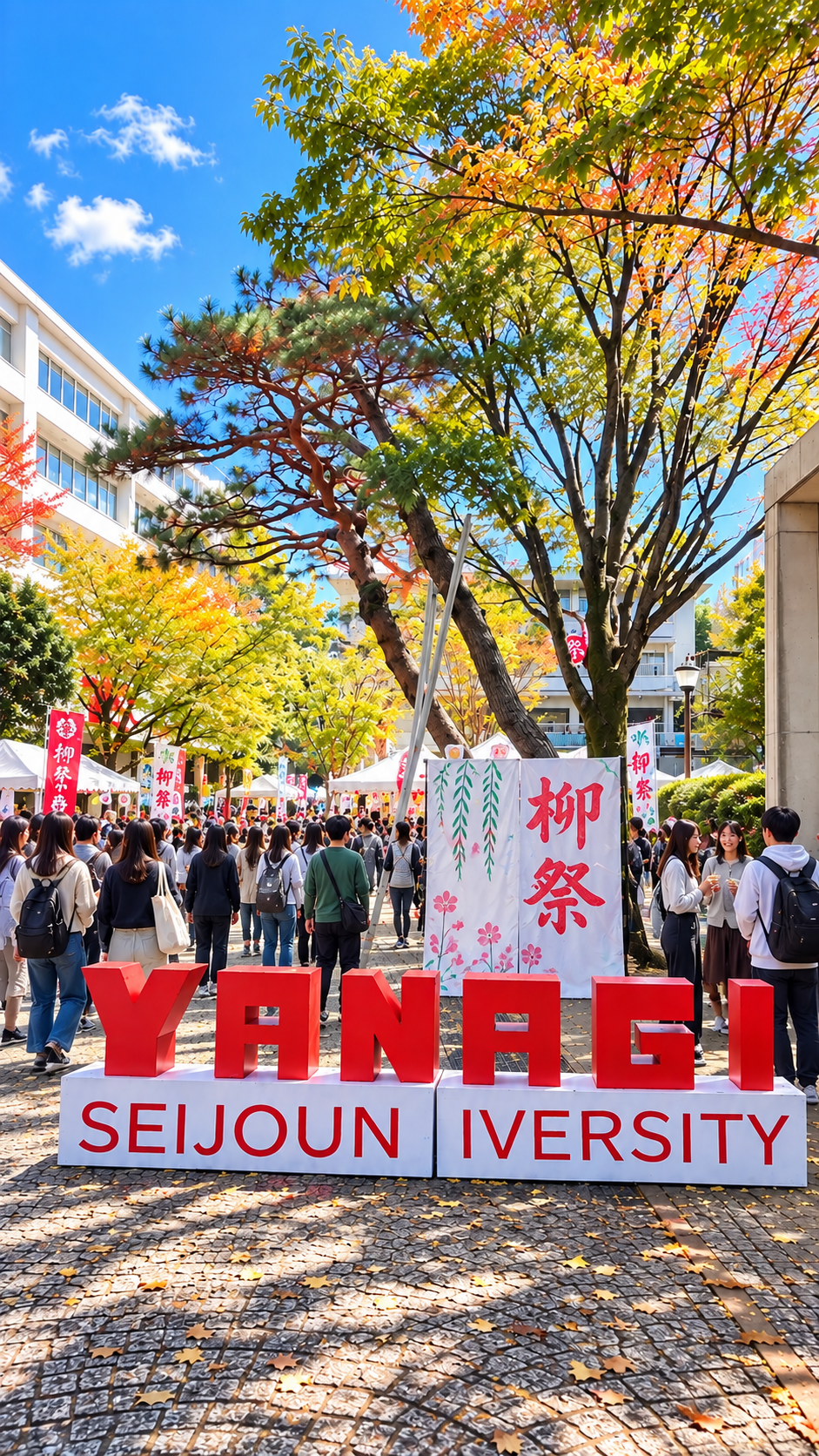 成城大学で開催される柳祭2026の会場風景。学生や来場者で賑わうキャンパスの大学祭