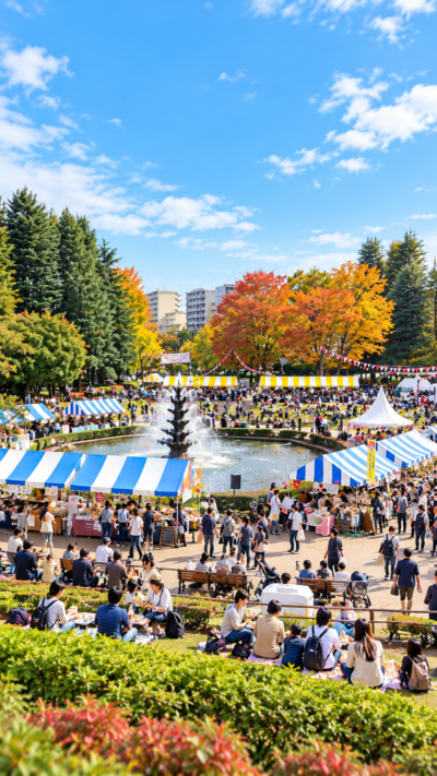 世田谷公園に全国各地のベーカリーやパンの販売ブースが並び多くの来場者で賑わう世田谷パン祭り2026の風景