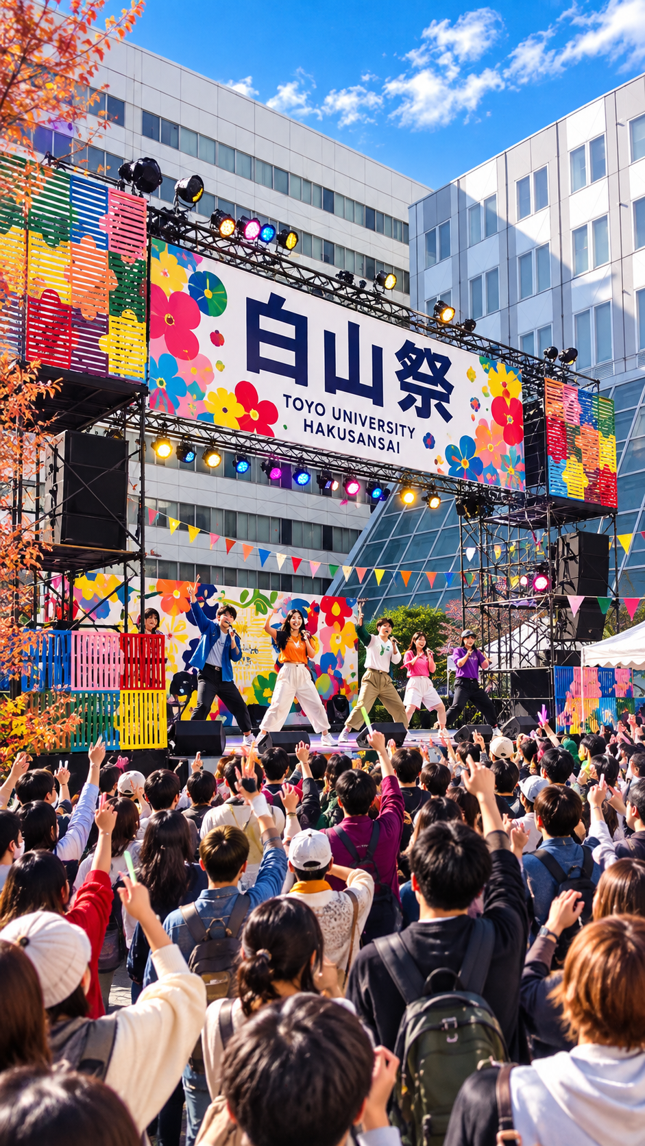 東京都文京区の東洋大学白山キャンパスで白山祭が開催され、学生による模擬店やステージ、パフォーマンスなどを多くの来場者が楽しむ秋の大学祭の風景