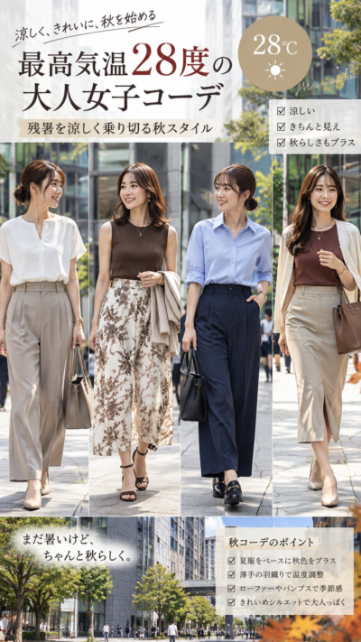 最高気温28度の残暑に合わせた大人女子の涼しい秋コーデ
