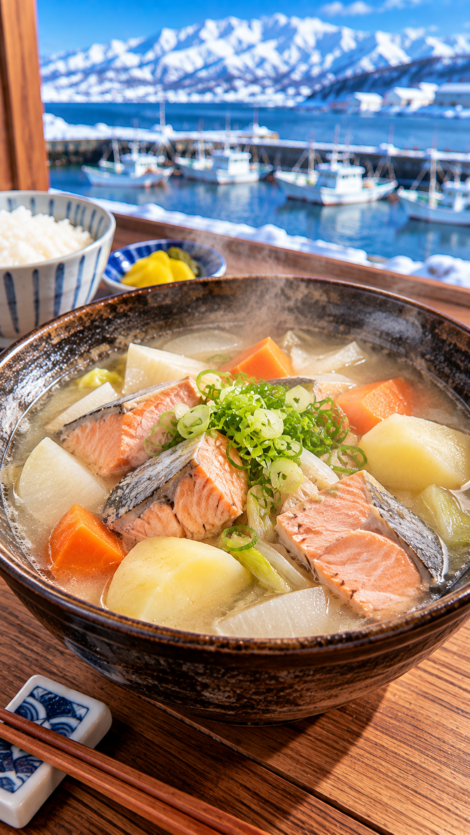 北海道に伝わる郷土料理、魚と大根やじゃがいもなどの野菜を煮込んだ三平汁