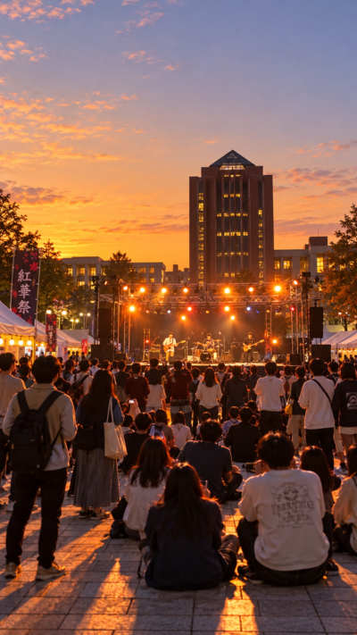東京都八王子市の東京工科大学八王子キャンパスで紅華祭が開催され、学生による模擬店やステージ、音楽ライブ、研究展示などが行われ、多くの来場者で賑わう秋の大学祭の風景
