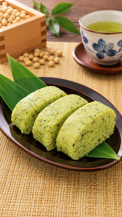岩手県に伝わる郷土菓子、大豆をすりつぶして米粉や砂糖などを加え成形した豆しとぎ