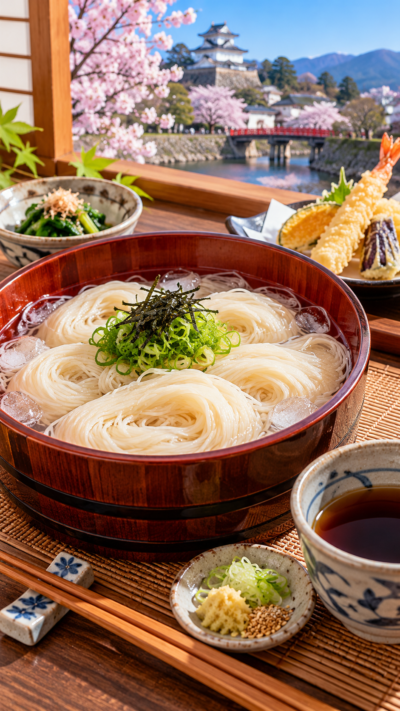 宮城県白石市周辺に伝わる郷土料理、小麦粉と塩水から作る短い麺を温かい汁やつゆと合わせた白石温麺