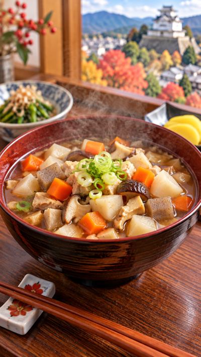 福島県二本松市に伝わる郷土料理、里芋やにんじん、ごぼう、こんにゃくなどを角切りにして煮込んだざくざく