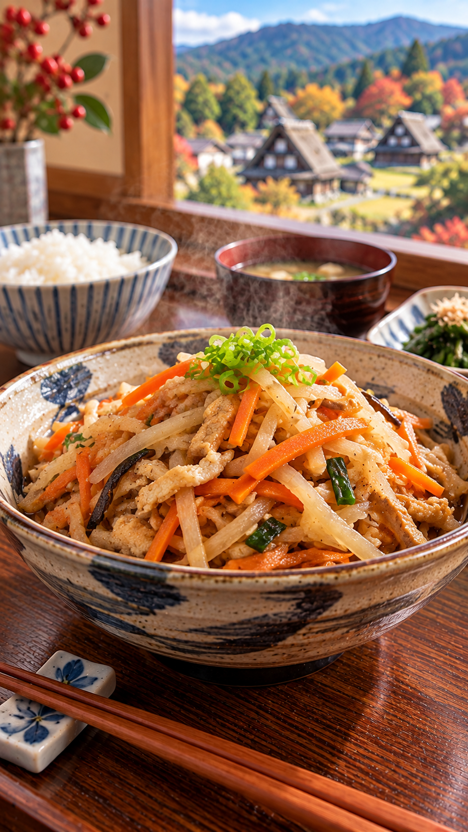 福島県に伝わる郷土料理、大根やにんじんなどの細切り野菜を炒めてだしやしょうゆで味付けしたひき菜炒り