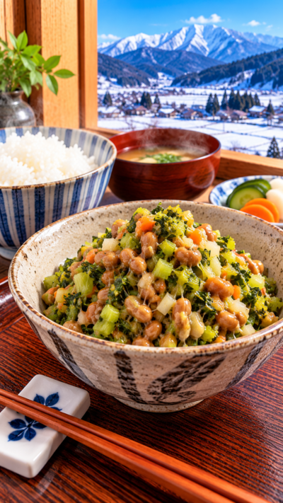 新潟県魚沼地方に伝わる郷土料理、野沢菜などの漬物を細かく刻んで納豆と混ぜ合わせたきりざい