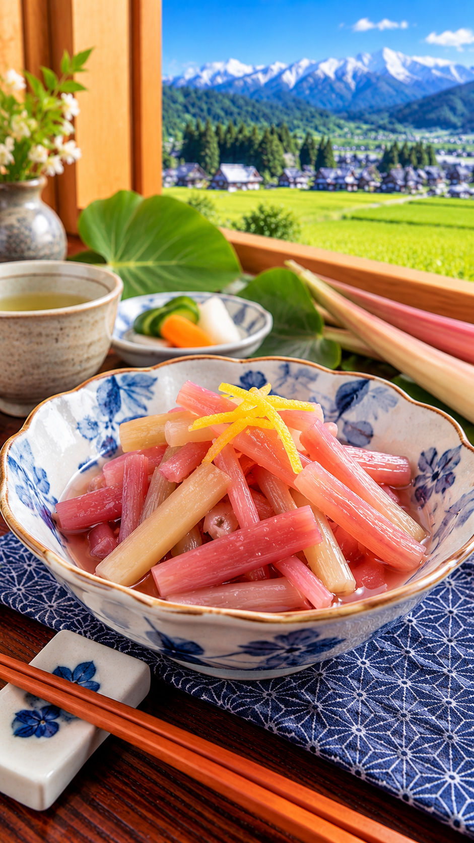 新潟県に伝わる郷土料理、里芋の茎であるずいきを甘酢に漬け込んだずいきの酢漬け