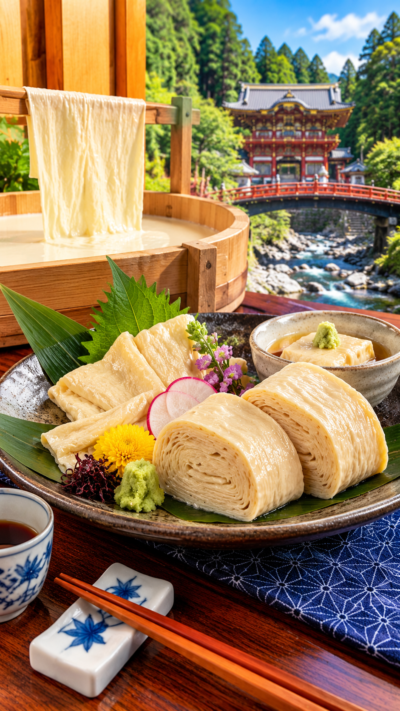 栃木県日光市に伝わる郷土料理、豆乳から作ったゆばを幾重にも重ねた日光ゆば